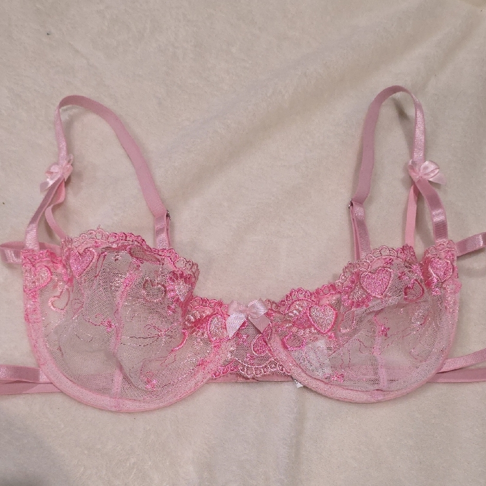 Romantic Pink Lace Bra - Large